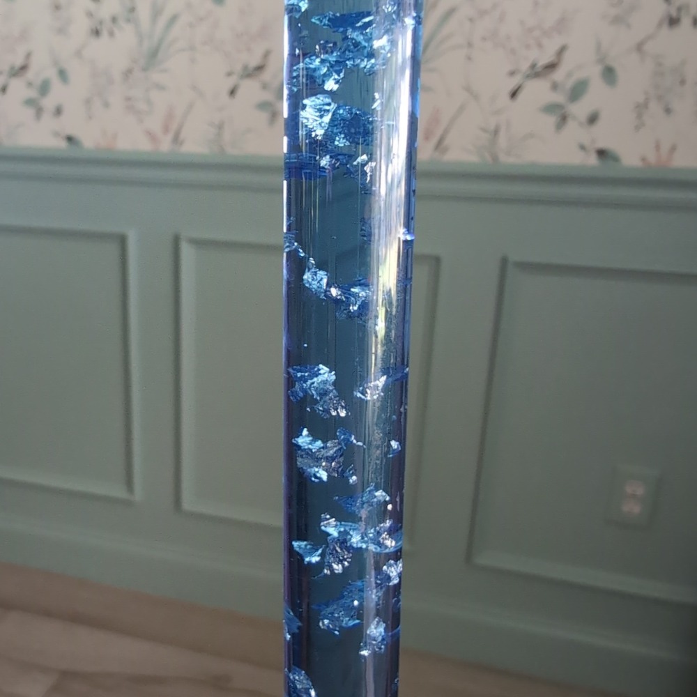 2 Vintage Blue Lucite Taper Candles Silver Metallic Flake Translucent 12" MCM 60 - Picture 3 of 6